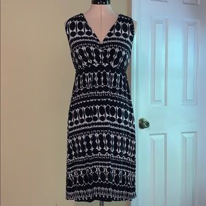 ANN TAYLOR Navy and White tie waist dress
